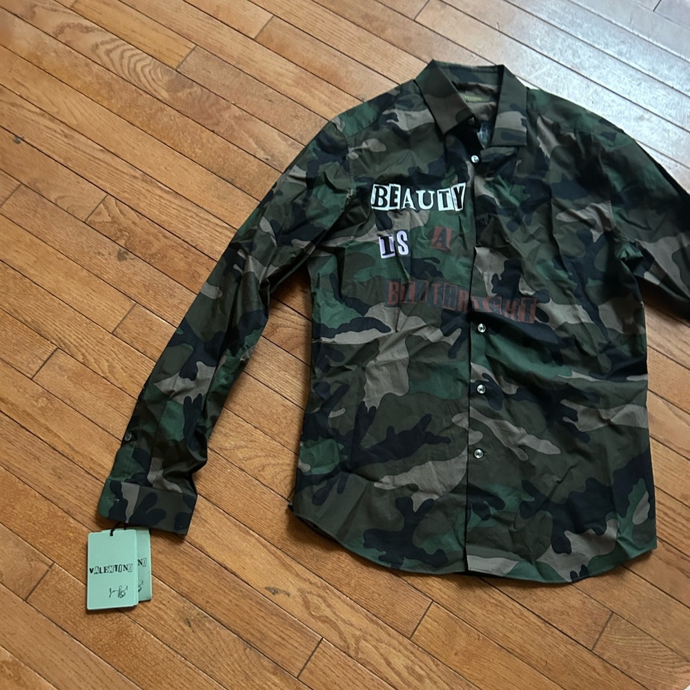 Valentino Authentic Green and Brown Lightweight Camouflage Shirt